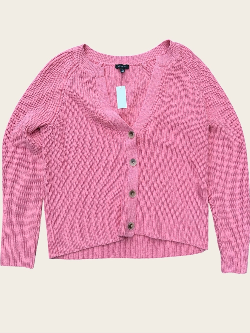 NWT Talbots Pink Chunky Knit Cardigan Sweater 100% Cotton Women’s M